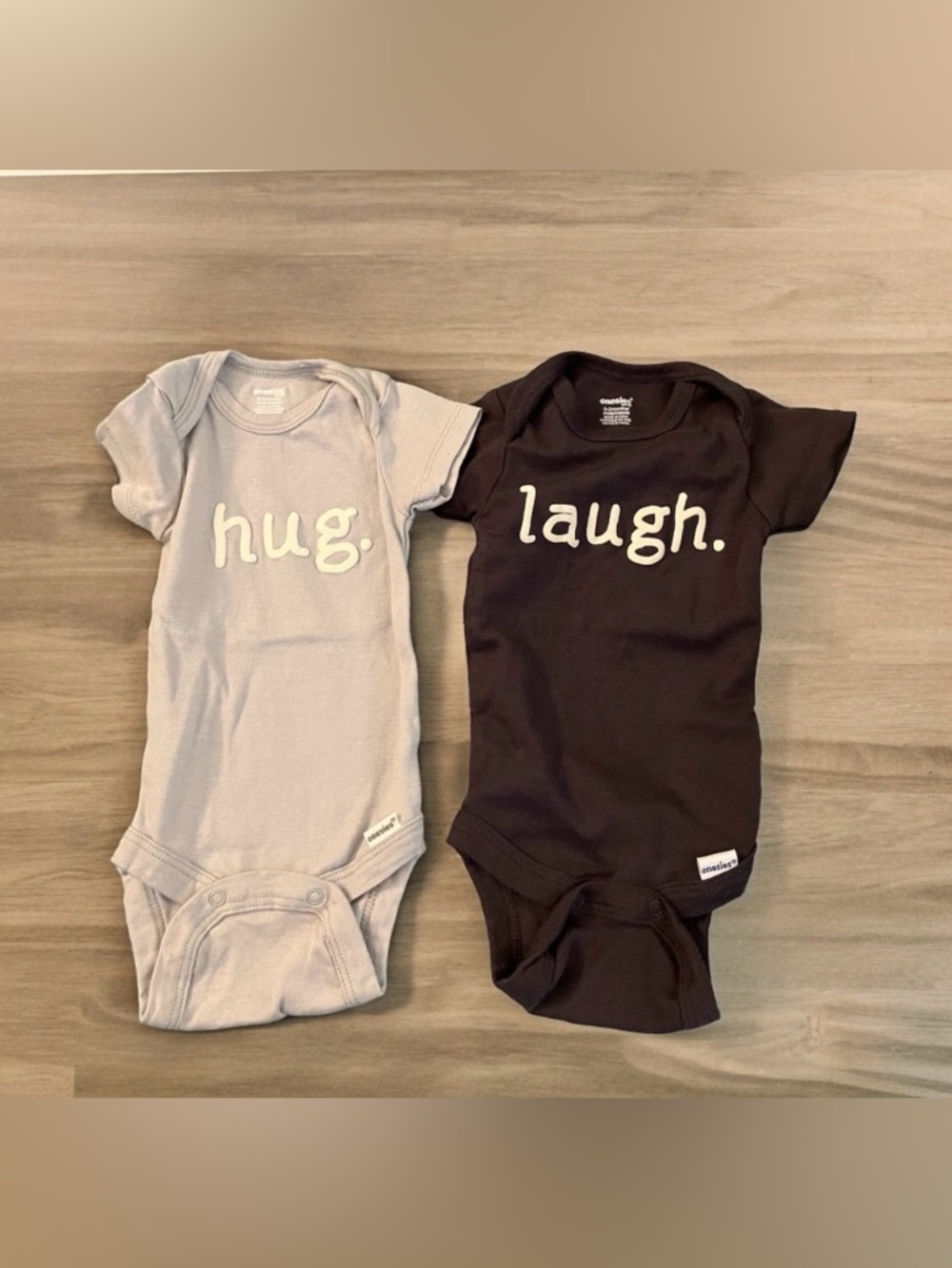 3/$22 Minimalist Onesies Set of 2 "laugh." "hug." Gender Neutral Size 0-3 Months